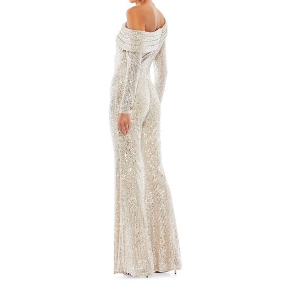 Mac Duggal Ieena Sequin One-Shoulder Long-Sleeve Jumpsuit size 8 - Picture 2 of 11